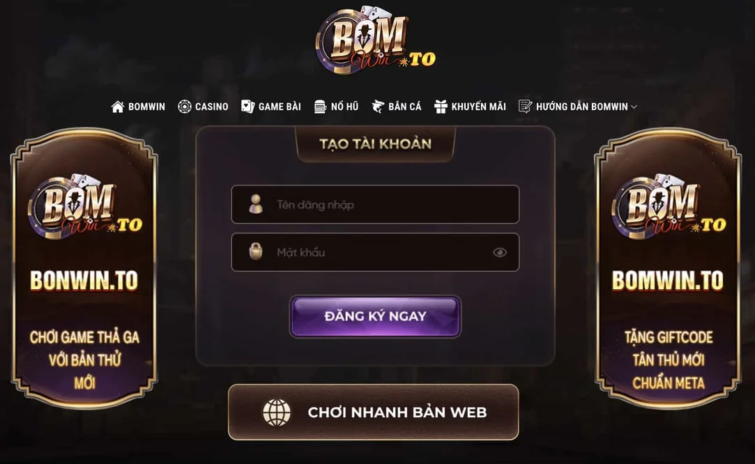 Giao diện trang chủ Bomwin casino hiện đại và dễ sử dụng